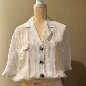 Laundry by Shelli Segal Pinstripe Button Down Elasticized Waist Blouse Size XL